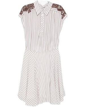 ERMANNO FIRENZE Lace-Trimmed Striped Mini Shirt Dress - White