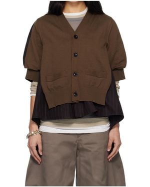 Sacai Chalk Striped Knit Cardigan - Brown