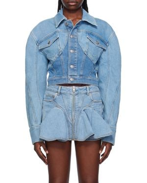 Mugler Lapel Short Denim Coat - Blue