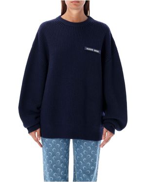 Marine Serre Fisherman Logo Patch Knitted Sweater - Blue