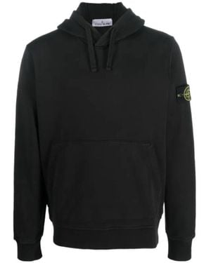 Stone Island Compass Applique Drawstring Hoodie - Black