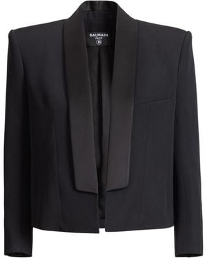 Balmain Cropped Grain De Poudre Jacket - Black