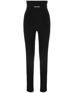 Elisabetta Franchi Belt Detailed Slim Fit Trousers - Black