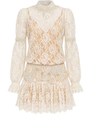 GIUSEPPE DI MORABITO Long-Sleeved Lace Dress - Natural