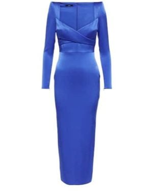 Alex Perry Sweetheart Satin Midi Dress - Blue