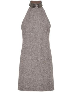 Brunello Cucinelli Herringbone Tweed Dress - Gray