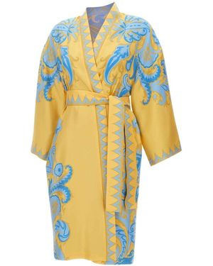 Etro Printed Satin Kimono - Yellow