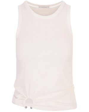 Rabanne Ruched Detailed Asymmetric Tank Top - White