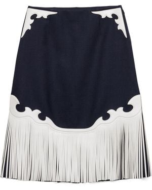 Prada Wool-Leather Fringed Midi Skirt - Blue