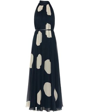 Max Mara Polka Dot-Patterned Long Silk Dress - Blue