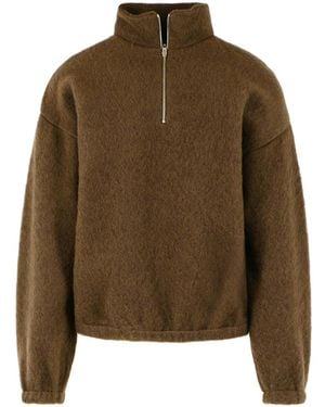 Jil Sander Quarter-Zip Wool-Blend Sweater - Brown