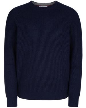Brunello Cucinelli Crewneck Ribbed-Knitted Jumper - Blue