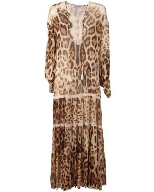 Ermanno Scervino Leopard-Print Lace-Trimmed Maxi Dress - Natural