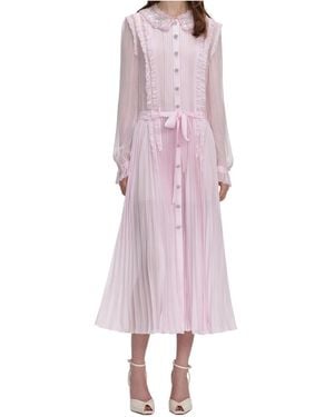 Self-Portrait Embellished Pleated Midi Dress - Pink