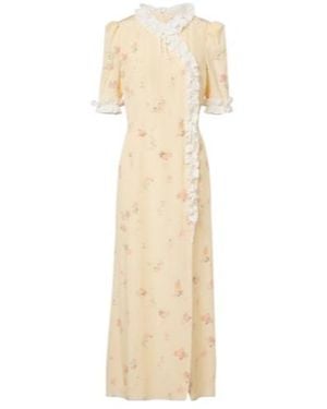 Alessandra Rich Floral Ruffled Silk Midi Dress - Natural