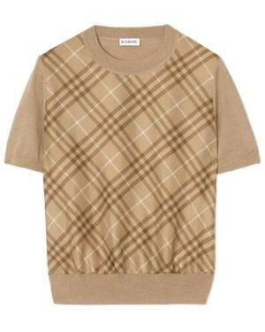 Burberry Check Panel Crewneck T-Shirt - Natural