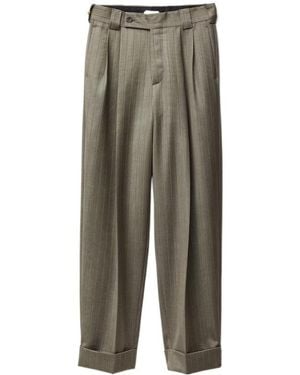 Versace Pinstripe Wool Twill Oversized Pants - Green