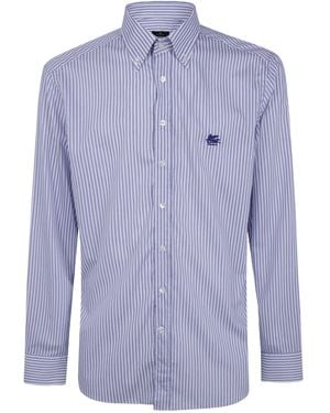 Etro Striped Embroidered-Logo Shirt - Blue