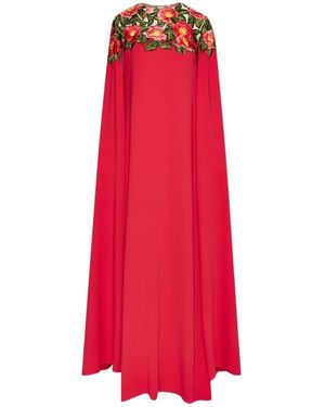 Oscar de la Renta Cape Effect Decal Dress - Red