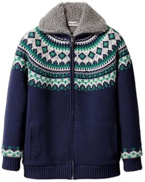 Miu Miu Wool Fair Isle Cardigan - Blue