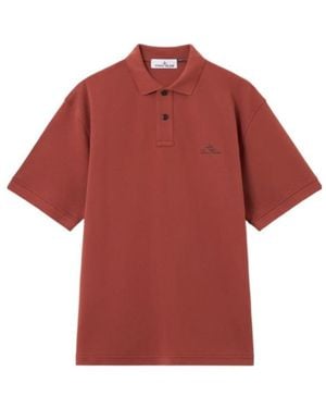 Stone Island Logo Detailed Short-Sleeved Polo Shirt - Red
