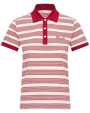 Moncler Striped Cotton Polo Shirt - Red