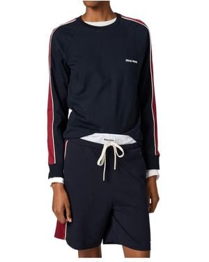 Miu Miu Logo-Embroidered Crewneck Sweatshirt - Blue