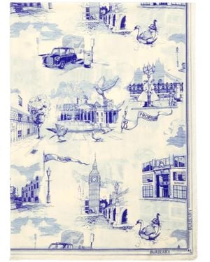 Burberry London Landmarks Wool Silk Scarf - Blue