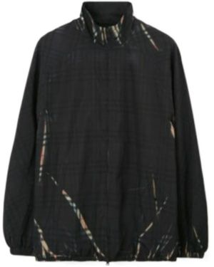 Burberry Sliced Checked Zip-Up Jacket - Black