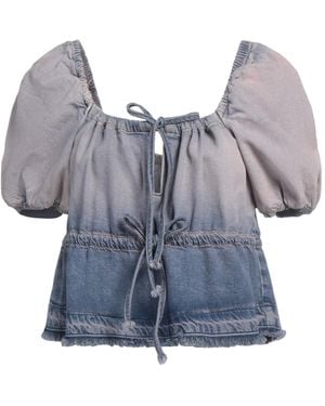 Ganni Denim Short-Sleeved Top - Blue