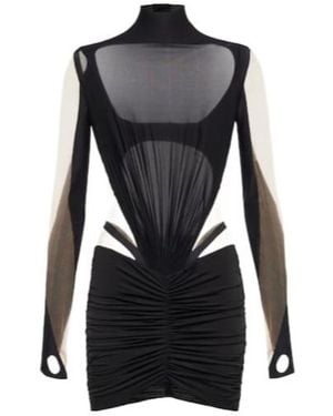 Mugler Mesh And Jersey-Paneled Minidress - Black