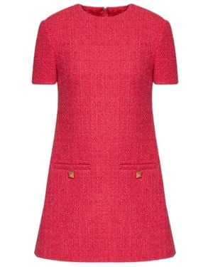 Valentino Roman Stud Tweed Mini Dress - Pink