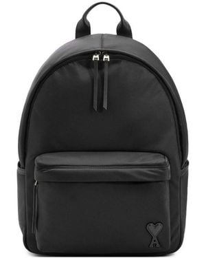 Ami Paris Logo-Detail Zip Backpack - Black