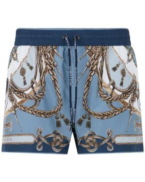 Dolce & Gabbana Graphic-Print Swim Shorts - Blue