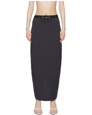 Pushbutton Lace Layered Midi Skirt - Blue