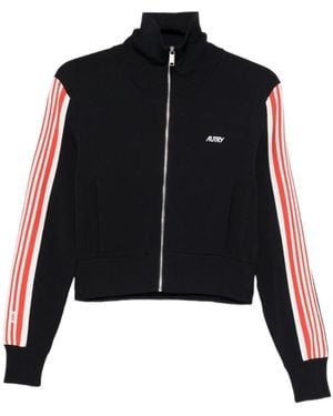 Autry Cropped Zip-Up Stripe Sweatshirt - Black