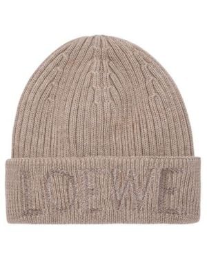 Loewe Logo Embroidered Ribbed-Knit Beanie - Gray