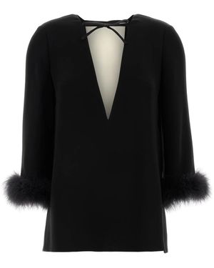 Valentino Feather-Trim Bow Detailed Top - Black