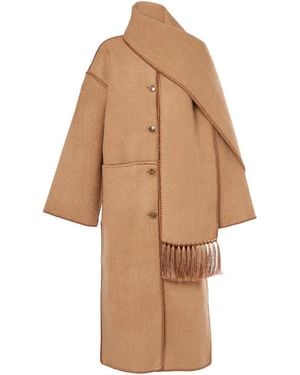 TOTEME Embroidered Wool Blend Scarf Coat - Natural