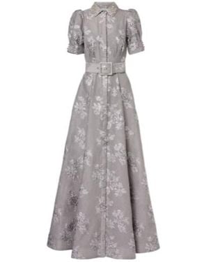 Rebecca Vallance Ruth Embellished Belted Brocade Gown - Grey
