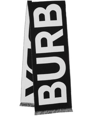 Burberry Logo Printed Fringed Scarf - White