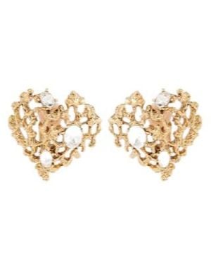 Oscar de la Renta Coral Heart Embellished Clip-On Earrings - Metallic