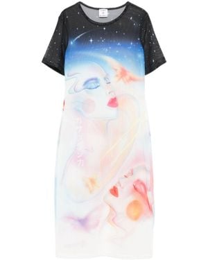 CASABLANCA Printed Crewneck Midi Dress - Blue
