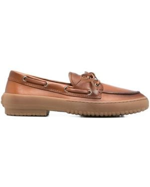 Miu Miu Lace-Up Leather Boat Shoes - Brown