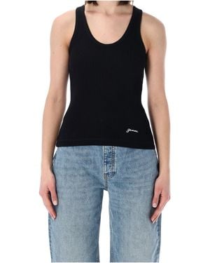 Ganni Ribbed Crewneck Tank Top - Black