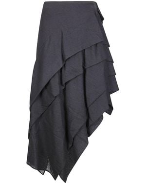 Yohji Yamamoto Tucked Stitched Asymmetric Midi Skirt - Blue