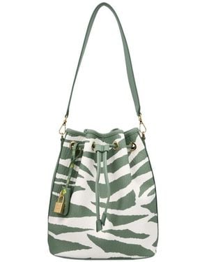 MCM Dessau Zebra Printed Medium Bucket Bag - White