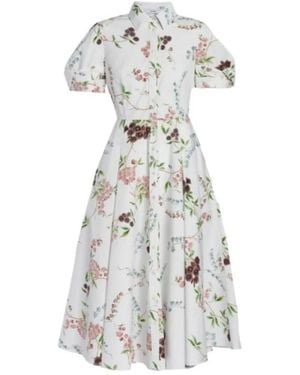 Erdem Short-Sleeve Floral-Print Midi Dress - White