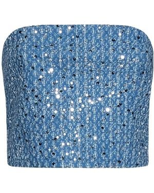 ROTATE BIRGER CHRISTENSEN Sequin-Embellished Denim Corset Top - Blue