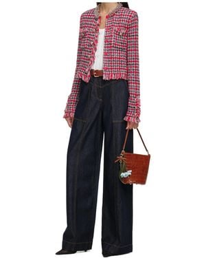 Self-Portrait Contrast-Stitch Wide-Leg Jeans - Multicolor